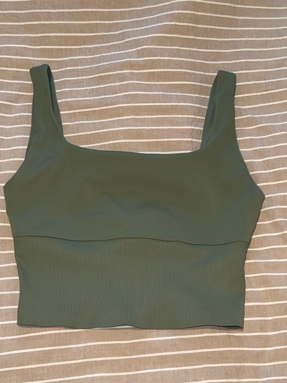 Travis Mathew Olive Ribbed Square Neck Crop Tank